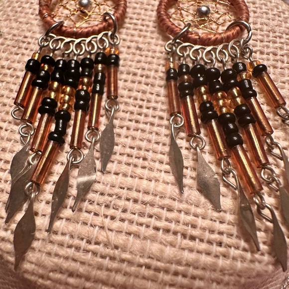 Dreamcatcher Earrings with Silver and Brown Accents - Picture 5 of 7